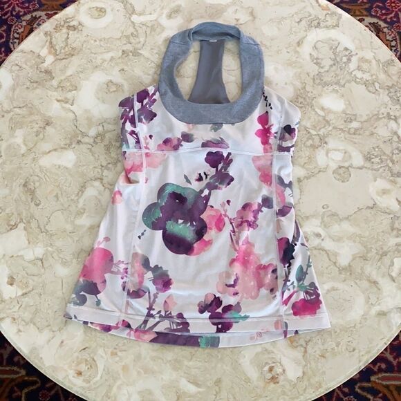 Lululemon Scoop Neck Tank Top Blurred Blossoms White / Heathered Fossil - Picture 12 of 16